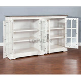 69" White Buffet Server With Windowpane Glass Doors Curio Cabinet Sideboards LOOMLAN By Sunny D