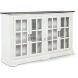 69" White Buffet Server With Windowpane Glass Doors Curio Cabinet Sideboards LOOMLAN By Sunny D