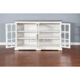 69" White Buffet Server With Windowpane Glass Doors Curio Cabinet Sideboards LOOMLAN By Sunny D