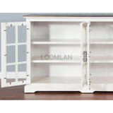 69" White Buffet Server With Windowpane Glass Doors Curio Cabinet Sideboards LOOMLAN By Sunny D