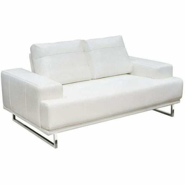 69" White Leather Loveseat With Adjustable Backrest Low Profile Sofas & Loveseats LOOMLAN By Diamond Sofa