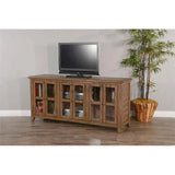 70" Brown TV Stand Media Console Glass Doors Storage Cabinet TV Stands & Media Centers LOOMLAN By Sunny D