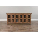 70" Brown TV Stand Media Console Glass Doors Storage Cabinet TV Stands & Media Centers LOOMLAN By Sunny D