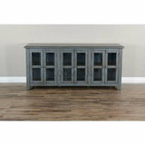 70" Distressed Blue TV Stand With Glass Doors Storage Cabinet TV Stands & Media Centers LOOMLAN By Sunny D