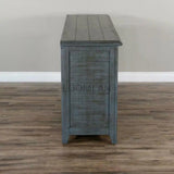 70" Distressed Blue TV Stand With Glass Doors Storage Cabinet TV Stands & Media Centers LOOMLAN By Sunny D