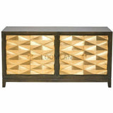 70" Gold Sideboard Geometric Pattern 4 Brass Doors Wood Base Sideboards LOOMLAN By LOOMLAN