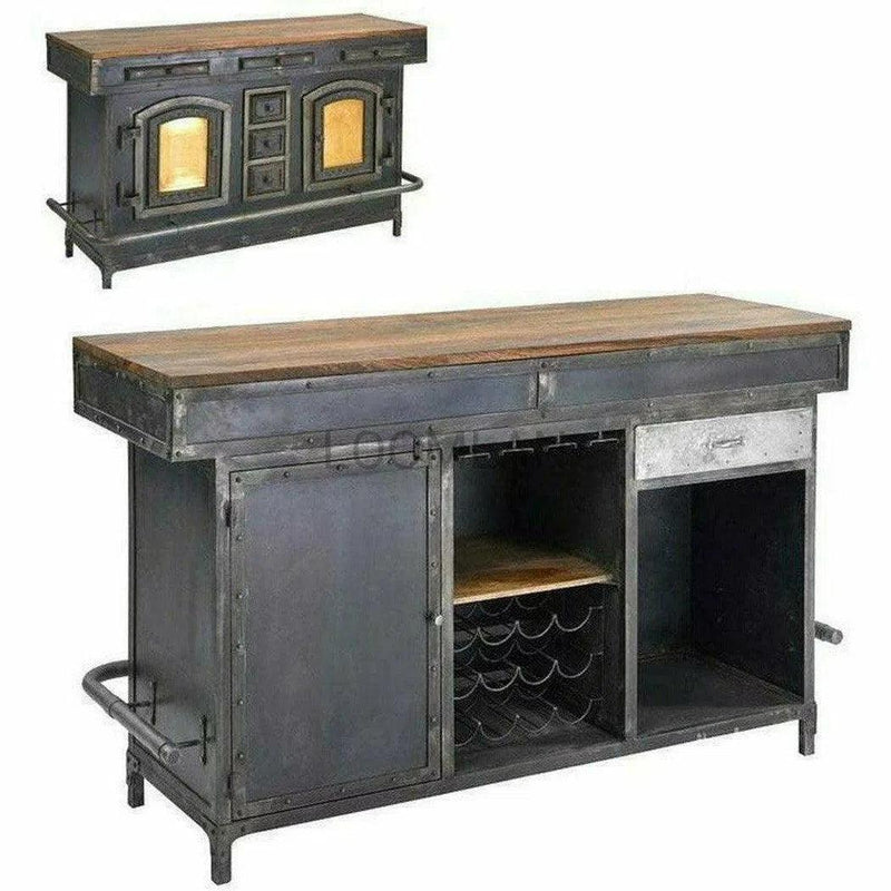 70"Industrial Home Bar Island Counter Top Cabinet Home Bar Islands LOOMLAN By LOOMLAN