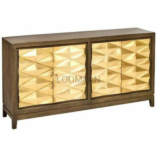 70" Slim Gold Doors Sideboard Brass Doors Handmade Pattern Sideboards LOOMLAN By LOOMLAN