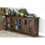 70" Wood Brown TV Stand Media Console Glass Doors Storage Cabinet TV Stands & Media Centers LOOMLAN By Sunny D