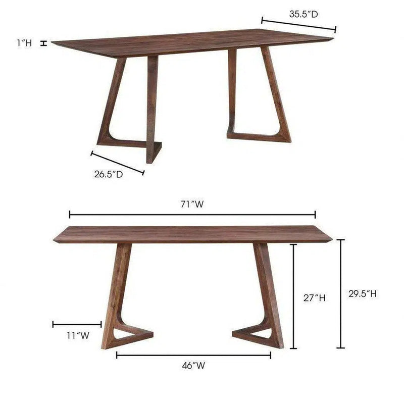 71 Inch Dining Table Rectangular Brown Mid-Century Dining Tables LOOMLAN By Moe's Home