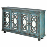 72" Navy Blue 4 Door Mirrored Trellis Sideboard Buffet Sideboards LOOMLAN By LOOMLAN