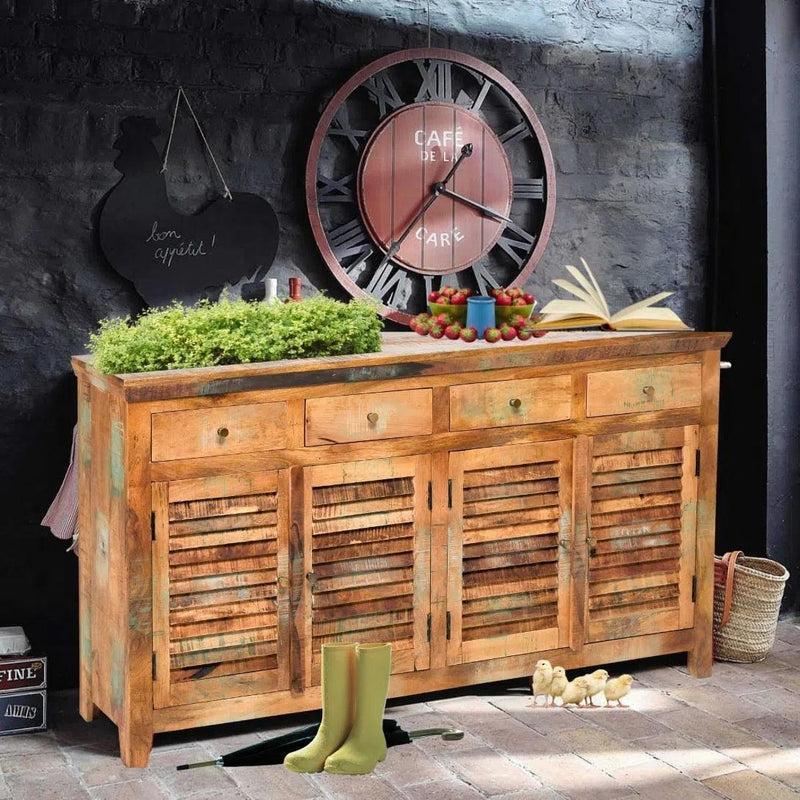 72" Reclaimed Wood Shutter 4 Drawers Sideboard Cabinet Sideboards LOOMLAN By LOOMLAN