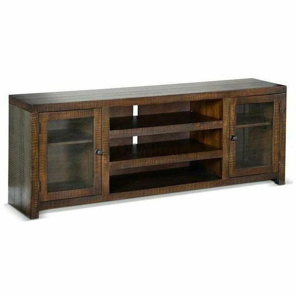 72" TV Stand Media Console Storage Cabinet Glass Doors Rustic Wood TV Stands & Media Centers LOOMLAN By Sunny D