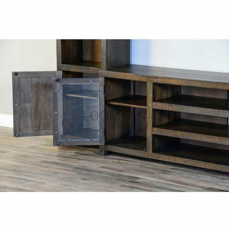 72" TV Stand Media Console Storage Cabinet Glass Doors Rustic Wood TV Stands & Media Centers LOOMLAN By Sunny D