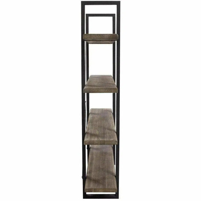 73" 4-Tiered Shelf Unit in Rustic Oak Finish with Iron Frame Etageres LOOMLAN By Diamond Sofa