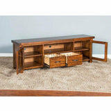 74" Rustic TV Stand Media Console Glass Doors Storage Drawers TV Stands & Media Centers LOOMLAN By Sunny D