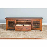 74" Rustic TV Stand Media Console Glass Doors Storage Drawers TV Stands & Media Centers LOOMLAN By Sunny D