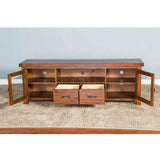 74" Rustic TV Stand Media Console Glass Doors Storage Drawers TV Stands & Media Centers LOOMLAN By Sunny D