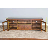 74" Rustic TV Stand Media Console Glass Doors Storage Drawers TV Stands & Media Centers LOOMLAN By Sunny D