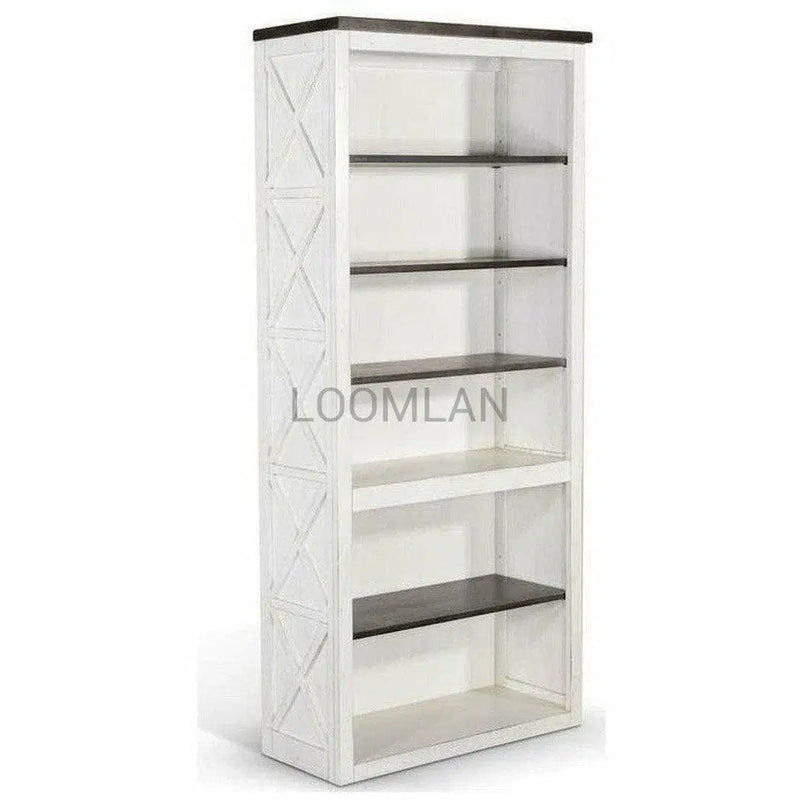 76" Tall Home Office White and Black Bookcase Display Storage Bookcases LOOMLAN By Sunny D