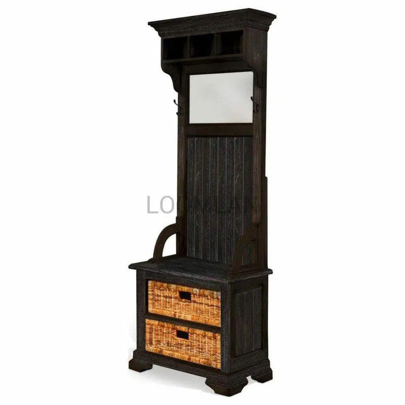 77" Narrow Black Entryway Bench Hall Tree With Mirror Hall Trees & Lockers LOOMLAN By Sunny D