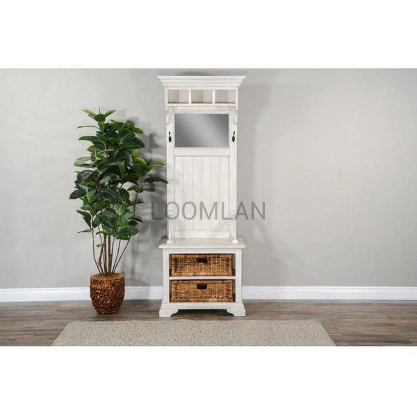 77" Narrow Entryway Bench Hall Tree With Mirror Basket Storage Hall Trees & Lockers LOOMLAN By Sunny D