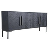 77" Reclaimed Wood Herringbone Pattern Black Fishbone Sideboard Sideboards LOOMLAN By Moe's Home