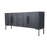 77" Reclaimed Wood Herringbone Pattern Black Fishbone Sideboard Sideboards LOOMLAN By Moe's Home