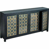 80" Antiqued Black 4 Glass Doors Honeycomb Sideboard Sideboards LOOMLAN By LOOMLAN