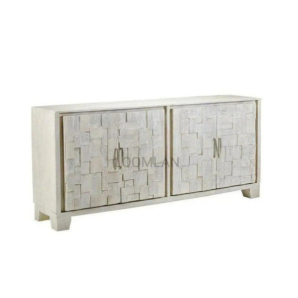 80" Mosaic Whitewashed Sideboard Buffet Hand Carved Door