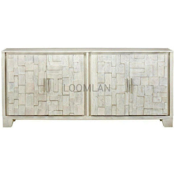 80" Mosaic Whitewashed Sideboard Buffet Hand Carved Door Sideboards LOOMLAN By LOOMLAN