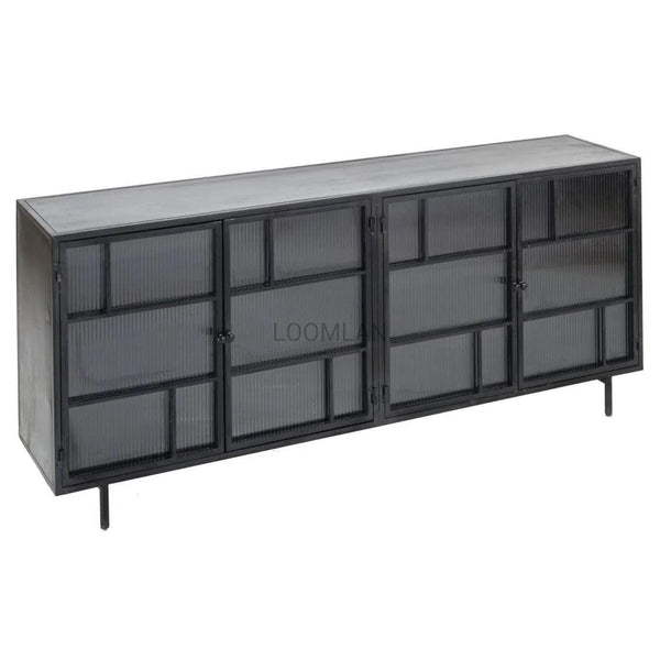 80" Retro 4 Windowpane Glass Doors Metal Frame Sideboard Sideboards LOOMLAN By LOOMLAN