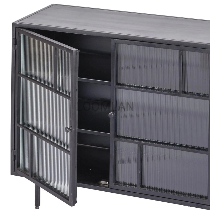 80" Retro 4 Windowpane Glass Doors Metal Frame Sideboard Sideboards LOOMLAN By LOOMLAN