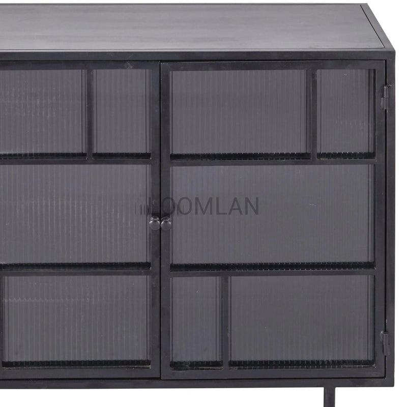 80" Retro 4 Windowpane Glass Doors Metal Frame Sideboard Sideboards LOOMLAN By LOOMLAN