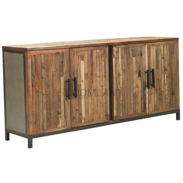 80" Rustic Reclaimed Planks Wood 4 Door Sideboard Server Roma Sideboards LOOMLAN By LOOMLAN