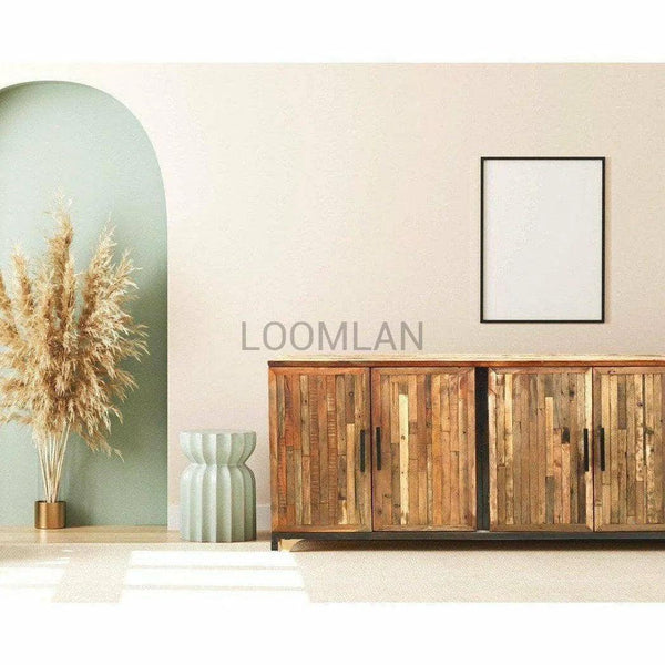 80" Rustic Reclaimed Planks Wood 4 Door Sideboard Server Roma Sideboards LOOMLAN By LOOMLAN