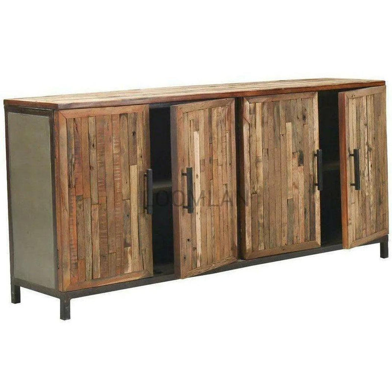 80" Rustic Reclaimed Planks Wood 4 Door Sideboard Server Roma Sideboards LOOMLAN By LOOMLAN