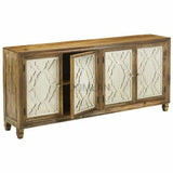 80" Rustic Wood Sideboard Buffet with Silver Metal Doors Accents Sideboards LOOMLAN By LOOMLAN