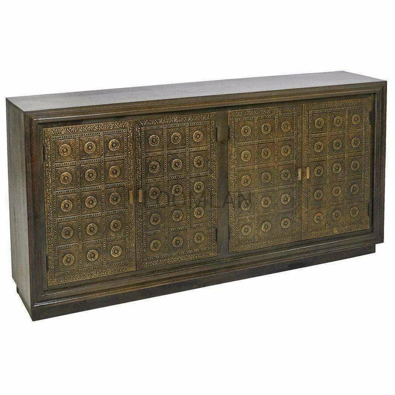 80" Slim Circle Pattern 4 Brass Doors Wood Base Sideboard Sideboards LOOMLAN By LOOMLAN