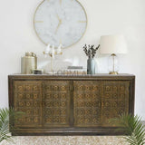 80" Slim Circle Pattern 4 Brass Doors Wood Base Sideboard Sideboards LOOMLAN By LOOMLAN