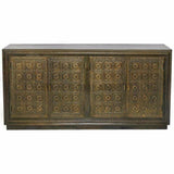 80" Slim Circle Pattern 4 Brass Doors Wood Base Sideboard Sideboards LOOMLAN By LOOMLAN