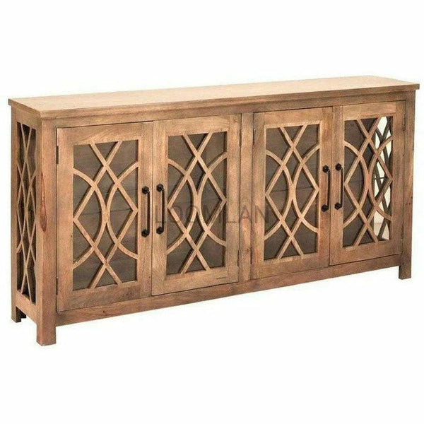 80" Slim Curio Buffet With Trellis Glass Doors Sideboard Sideboards LOOMLAN By LOOMLAN