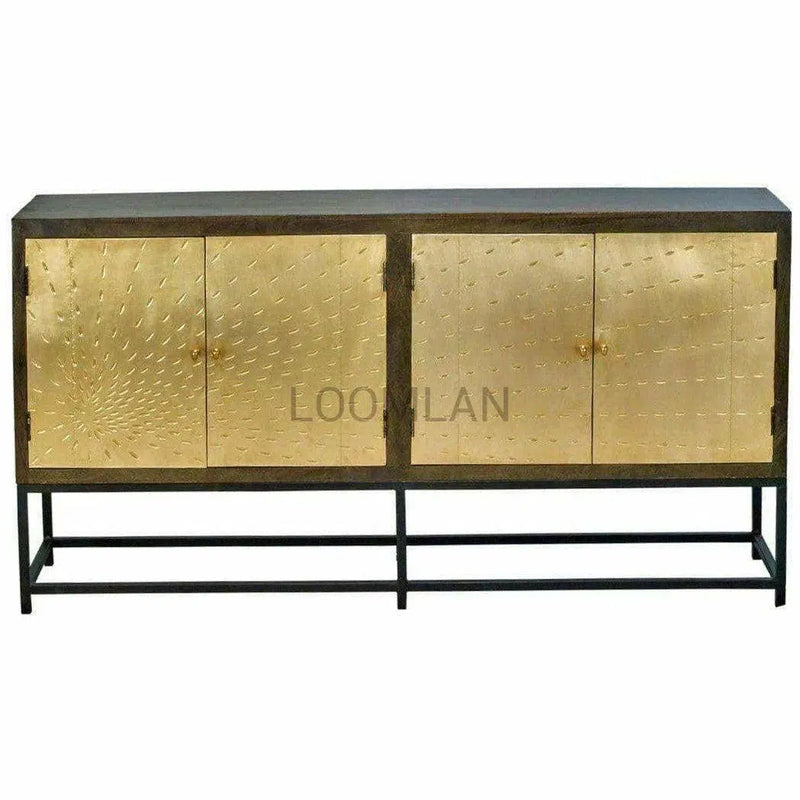 80" Slim Solid Mango Wood Gold Accents Sideboard on Stand Sideboards LOOMLAN By LOOMLAN