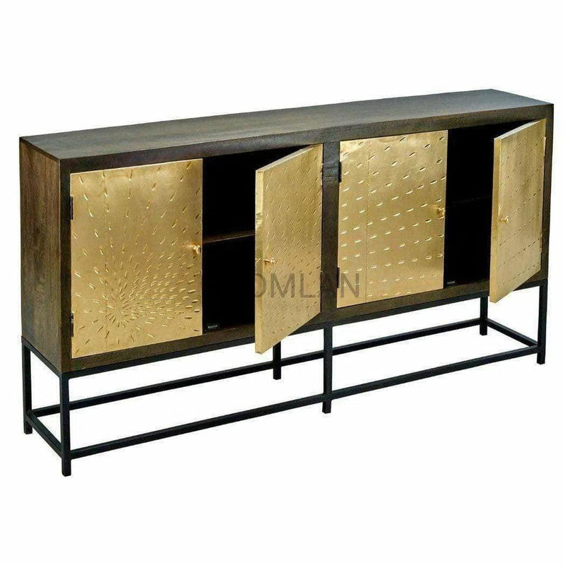 80" Slim Solid Mango Wood Gold Accents Sideboard on Stand Sideboards LOOMLAN By LOOMLAN