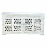 80" White Wash Bohemian Lace 4 Door Sideboard Buffet Sideboards LOOMLAN By LOOMLAN