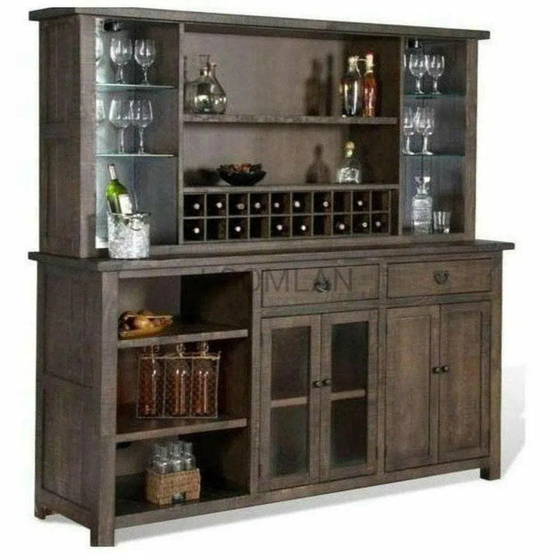 80x80" Buffet With Hatch Wine Rack for Wine Fridge Dark Stain Buffets & Curios LOOMLAN By Sunny D