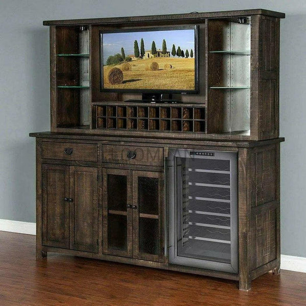 80x80" Buffet With Hatch Wine Rack for Wine Fridge Dark Stain Buffets & Curios LOOMLAN By Sunny D