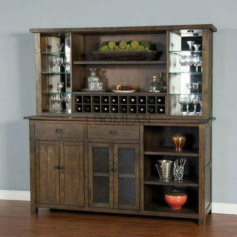 80x80" Buffet With Hatch Wine Rack for Wine Fridge Dark Stain Buffets & Curios LOOMLAN By Sunny D