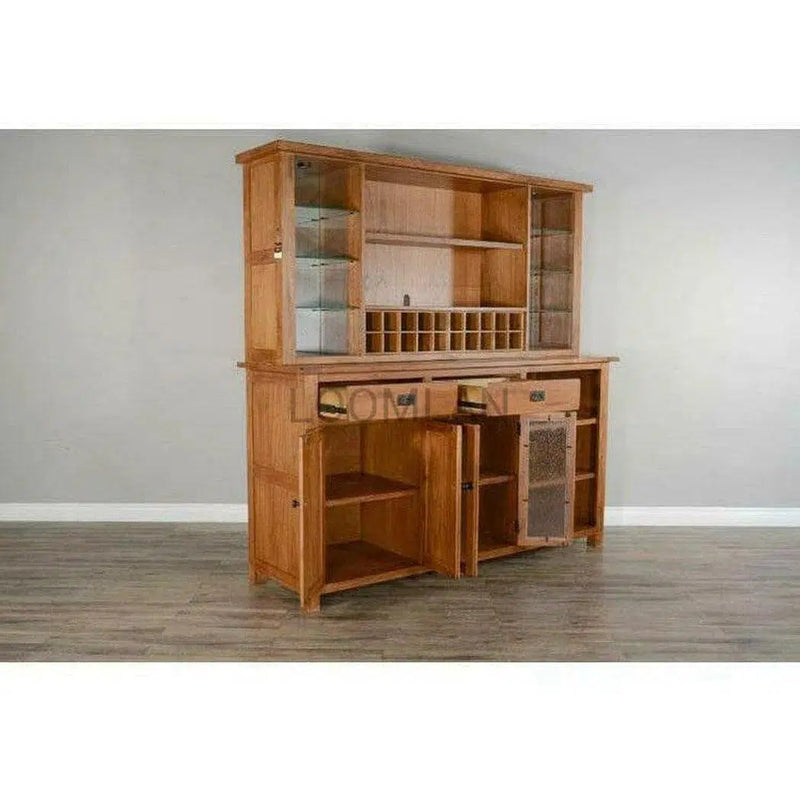 80x80" Buffet With Hatch Wine Rack Led Light Rustic Oak Buffets & Curios LOOMLAN By Sunny D