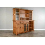 80x80" Buffet With Hatch Wine Rack Led Light Rustic Oak Buffets & Curios LOOMLAN By Sunny D